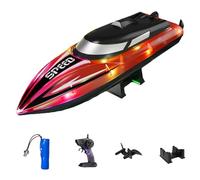 Generico Graddi Aquablaze, 2.4GHz Remote Control Racing Boats with LED Lights, USB Rechargeable, 200 Mins Long Battery Life, Low Battery & Out of Distance Alert (Red-1 Battery)