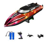 Generico Graddi Aquablaze, 2.4GHz Remote Control Racing Boats with LED Lights, USB Rechargeable, 200 Mins Long Battery Life, Low Battery & Out of Distance Alert (Red-2 Battery)