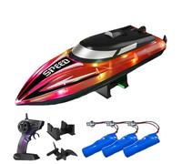 Generico Graddi Aquablaze, 2.4GHz Remote Control Racing Boats with LED Lights, USB Rechargeable, 200 Mins Long Battery Life, Low Battery Alert, Out of Distance Alert (Red-3 Battery)