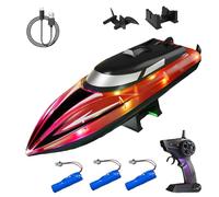 Generico Graddi Aquablaze, 2.4GHz Remote Control Racing Boats with LED Lights, USB Rechargeable, Self-Righting Waterproof Design, 200 Min Runtime, Adjustable Speed & Low Battery Alert (Red-3 Battery)