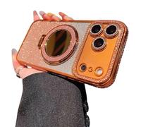 Generico Gradient Glitter Holder Makeup Mirror Protective Case, Cute Bling Sparkly Rhinestone with Camera Protector Makeup Mirror Women Girls Case for iPhone 17/16/15/14/13/12 (Orange,FOR 15)