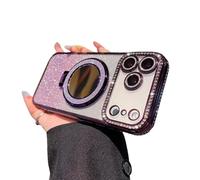 Generico Gradient Glitter Holder Makeup Mirror Protective Case for iPhone 17,Foldable Kickstand Magnetic Diamond Case with Camera Lens Protector,Rhinestone Plating Phone Cases (Purple, for iphone 17)