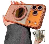 Generico Gradient Glitter Holder Makeup Mirror Protective Case for iPhone 17 Series, Magnetic Kickstand Glitter Case with Camera Protector for iPhone 17/16/15/14/13pro max (15Pro,Orange)