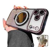 Generico Gradient Glitter Holder Makeup Mirror Protective Case for iPhone 17 Series, Magnetic Kickstand Glitter Case with Camera Protector for iPhone 17/16/15/14/13pro max (17Pro max,Black)