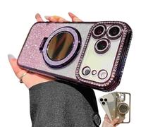 Generico Gradient Glitter Holder Makeup Mirror Protective Case for iPhone 17 Series, Magnetic Kickstand Glitter Case with Camera Protector for iPhone 17/16/15/14/13pro max (14Pro max,Purple)