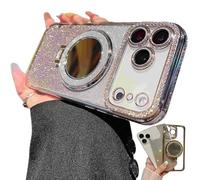 Generico Gradient Glitter Holder Makeup Mirror Protective Case for iPhone 17 Series, Magnetic Kickstand Glitter Case with Camera Protector for iPhone 17/16/15/14/13pro max (16Pro,Silver)