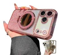 Generico Gradient Glitter Holder Makeup Mirror Protective Case for iPhone 17 Series, Magnetic Kickstand Glitter Case with Camera Protector for iPhone 17/16/15/14/13pro max (14,Pink)
