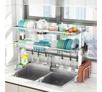 Generico Grande scolapiatti da Cucina espandibile a 2 Livelli - Scolapiatti colorato per lavello e Piano di Lavoro per Un efficiente Risparmio di Spazio e un'asciugatura Rapida, Perfetto per Piatti e