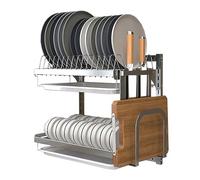 Generico Grande scolapiatti da Parete - Scolapiatti in Acciaio Inox a 2/3 Livelli, scolapiatti da Cucina con Organizer per Utensili e Contenitore per Frutta/Verdura (Argento) - Organizer da Cucina sa