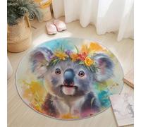 Generico Grande tappeto rotondo lavabile, tappeto antiscivolo Koala Dei Cartoni Animati per la decorazione d'interni della camera dei bambini, soggiorno, camera da letto, 120 cm, Colorato