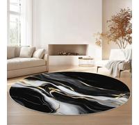 Generico Grande tappeto rotondo lavabile, tappeto antiscivolo Vortici Dorati Astratti per la decorazione d'interni della camera dei bambini, soggiorno, camera da letto, 160 cm, Nero