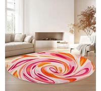 Generico Grande tappeto rotondo lavabile, tappeto antiscivolo Vortici Retrò Astratti per la decorazione d'interni della camera dei bambini, soggiorno, camera da letto, 160 cm, Arancione Rosa