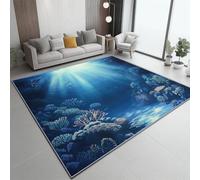 Generico Grande Tappeto Salotto Blu - stampa Sotto Il Mare Barriera Corallina 180x240 cm Antiscivolo Lavabile in Lavatrice Pelo Corto Tappeto, Camera da Letto Sala Ufficio Bambina Bambino
