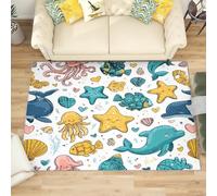 Generico Grande Tappeto Soffice per Camera da Letto Colorato Tappeto Lavabile Antiscivolo per Soggiorno Animali Marini Dei Cartoni Animati Tappeti Morbidi per la Decorazione Domestica 160x230 cm