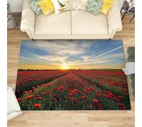 Generico Grande Tappeto Soffice per Camera da Letto Oceano di Fiori Rossi Tappeto Lavabile Antiscivolo per Soggiorno Paesaggio Agricolo Tappeti Morbidi per la Decorazione Domestica 140x200 cm