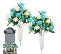 Generico Gravestone Decor Flowers With Stakes - Weather-Resistant Memorial Flowers For Cemetery & Gravesite | Artificial Grave Decorations For Veterans & Memorial Day | Lasting For Lawns