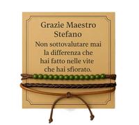Generico Grazie Maestro Bracciale in Pelle con Perline, Marrone Chiaro e Verde, Pelle e Vetro, Uomo, Stile Casual, Per Mestri, professori, insegnanti 26 cm