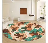 Generico Green Round Rugs Diameter 90 cm Machine Washable, Soft Low-Pile Indoor Circle Carpets with Non-Slip Backing - Military Theme Camouflage Pattern for Living Room Bedroom Kitchen Nursery