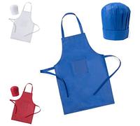 Generico Grembiule da Cucina per Bambino con Cappello Cuoco Chef Tasca Set Bimbo Pizzeria (Blu)