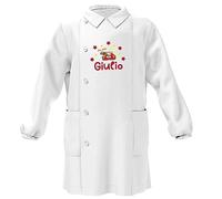 Generico Grembiule Scuola Materna Asilo Infanzia Bambino Bianco con Bottoni, Ricamo ''CAR'' Personalizzato con nome, Made in Italy Ambrosino, 3 4 5 6 7 8 Anni (6 anni - 65)