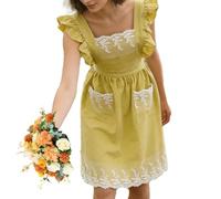 Genérico Grembiuli da cucina per le donne,Vintage vestito cotone con tasche | grembiule vestito da donna - per cucinare, cuocere, pulire, lavorare, casa, cucina e ristorante, Giallo chiaro