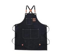 Generico Grembiuli da cuoco for uomo e donna con ampie tasche, grembiule lavoro regolabile resistente incrocio sul retro in tela di cotone(Black)