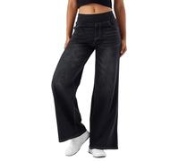 Generico Grevela Pull Up Jeans Loose High Waist Stretch Tummy Control Straight High Waisted Multiple Pockets Wide Leg Pants (IT, Testo, S, Regular, Regular, Black)