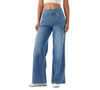 Generico Grevela Pull Up Jeans Loose High Waist Stretch Tummy Control Straight High Waisted Multiple Pockets Wide Leg Pants (IT, Testo, L, Regular, Regular, Light Blue)