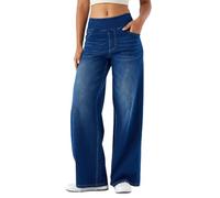 Generico Grevela Pull Up Jeans Loose High Waist Stretch Tummy Control Straight High Waisted Multiple Pockets Wide Leg Pants (IT, Testo, XL, Regular, Regular, Dark Blue)