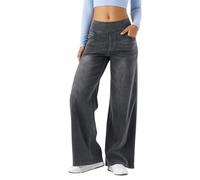 Generico Grevela Pull Up Jeans Loose High Waist Stretch Tummy Control Straight High Waisted Multiple Pockets Wide Leg Pants (IT, Testo, S, Regular, Regular, Grey)