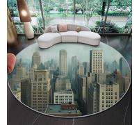 Generico Grigio-Blu Tappeto Rotondo 60 cm - Antiscivolo Lavabile Tappeti per Bambini Cameretta Soggiorno, Americano Retro New York City Stampa Morbido Flanella Tappeto Rotondo per Divano