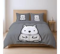 Generico Grigio Cartone Animato Disegnato A Mano Animale Carino CopriPiumino Morbido Set Di Piumoni Con Cerniera Adatto Ai Giovani 200 x 200cm Set Da Tre Pezzi
