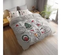 Generico grigio chiaro Parure letto, set copripiumino 220 x 240 cm, biancheria da letto double face in microfibra spazzolata, adesivi natalizi cartoon facile cura, adatto ad adulti e bambini