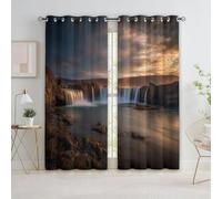 Generico Grigio Scuro Tenda per Interni Filtranti 2 Pannelli - 70 x 160 cm (L x A), Tenda Stampate Surrealismo Moderno Tramonto Cascata con Anelli Occhielli per Finestre Camera da Letto Soggiorno