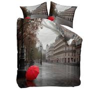 Generico Grigio Set Copripiumino Singolo Matrimoniale 260x240 cm Città Strade Di Parigi Copripiumino con 2 Federa 50x80 cm in Poliestere Cotone, Set Biancheria da Letto Morbido Anallergico