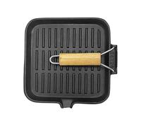 Generico Griglia Per Carni In Ghisa Smaltata 38x24x2cm Base Quadrata Con Di Raccolta Grassi, Manico Ergonomico Ripiegabile Ottima Per Cucina Professionale Campeggio E Uso Intensivo