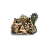 Generico Grotta Capanna effetto Roccia PRESEPE di Natale Completa di Natività da 8 Pezzi con 3 Re Magi Scenario su tronco in Resina statuine pastori Dimensioni 16x7x h.12 cm Napoletano