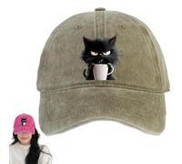 Generico Grumpy Cat Coffee cap Feral But Fashionable, Adjustable Frownster Cat Coffee Hat, Cotton Baseball cap for Men Women (Khaki)