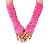 Generico Guanti da Donna Termici Trekking Lavoro Sera Senza Dita Eleganti in Raso Elasticizzato Lunghi Fino al Gomito con Spacchi per Le E Polsini Arricciati Festa