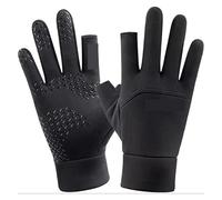 Generico Guanti da pesca invernali uomo donna in bicicletta caldi antiscivolo con due dita tagliate for la all'aperto(Black)