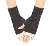 Generico Guanti Donna ashmere Women's Winter Splicing Lace Lace Knitted Acrylic Yarn Hollow Half Finger Gloves Guanti Lana Senza ita Colorati (Dark Gray, One Size)