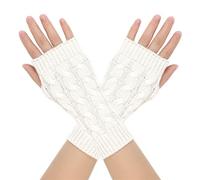 Generico Guanti Donna Invernali Lana Neri Guanti mezze lavorati a maglia da donna, morbidi guanti invernali con foro per pollice senza, polso caldo, tinta unita Guanti Per Moto (White, One Size)