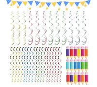 Generico Guirnaldas De Techo - Set De 48 Piezas Papel Y PVC - Banner Lápices Coloridos, Decoración Colgante Tipo Remolino para Aula, Escuela, Hogar, cumpleaños, Graduación Y