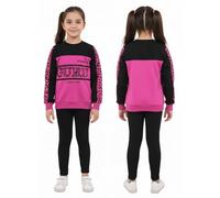 Generico GURU Girls’ Animal Print Sweatshirt Set - Pink & Black Two-Piece Outfit with Bold Leopard Sleeves - G-99 Style (6year)