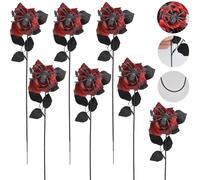 Generico Halloween Artificial Red Roses, with Realistic Spider Decorations with Realistic Spider Decorations for Haunted House Party Living Room And Garden Atmosphere Lightweight And Odorless (7,Red)