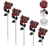 Generico Halloween Artificial Red Roses, with Realistic Spider Decorations with Realistic Spider Decorations for Haunted House Party Living Room And Garden Atmosphere Lightweight And Odorless (5,Red)