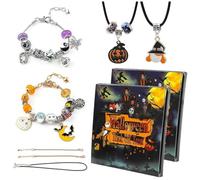 Generico Halloween Blind Box Bracelet Kit with 2 Bracelets & 1 Necklace & 20 Spooky Charms,Halloween Charm Necklace Surprise Box,DIY Charm Bracelet & Bead Set Countdown Gift (2 set)