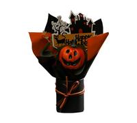 Generico Halloween Bouquet, Artificial Pumpkin Bunch with Faux Fall Flowers for Spooky Home Decor, Autumn Floral Arrangement for Haunted House Party Living Room Display 15x6x22cm