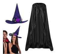 Generico Halloween Cape Cloak - Lightweight Witch Cape, Unisex Halloween | Long Costume, costumi di con cappello da stregone illuminato Black Set for Adults for Costume Role