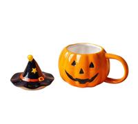 Generico Halloween Coffee Mug - 320ml Pumpkin Ceramic Cup, Lid For Drinks